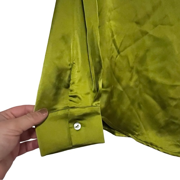 NWOT Rachel Zoe Green Satin Button Down Blouse Notched Collar, Women’s Size S - Picture 4 of 5